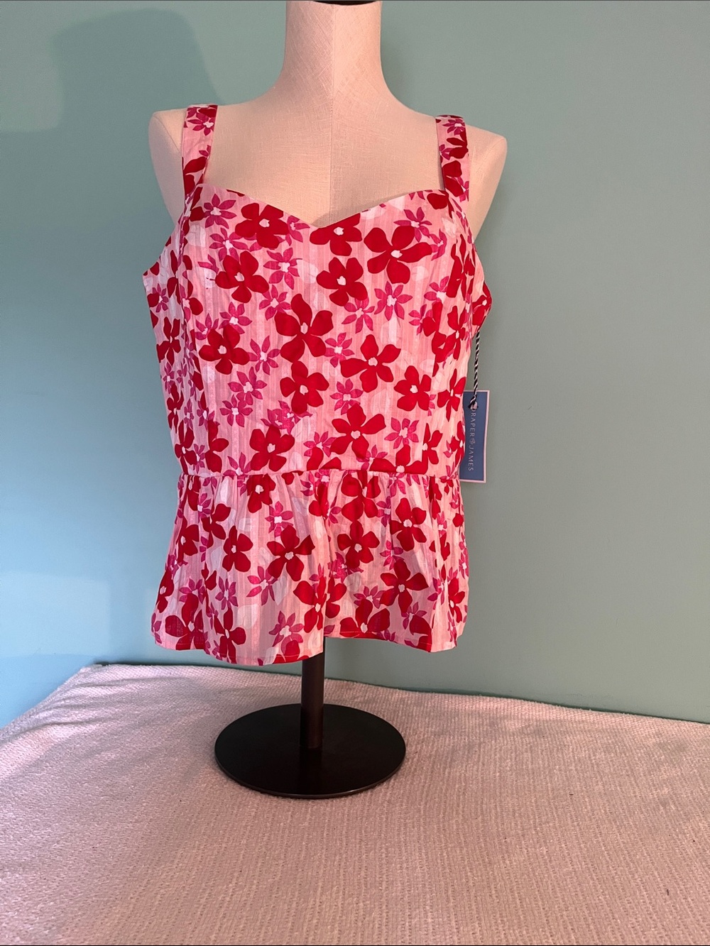 Draper James Pink and Red Floral Peplum Camisole
